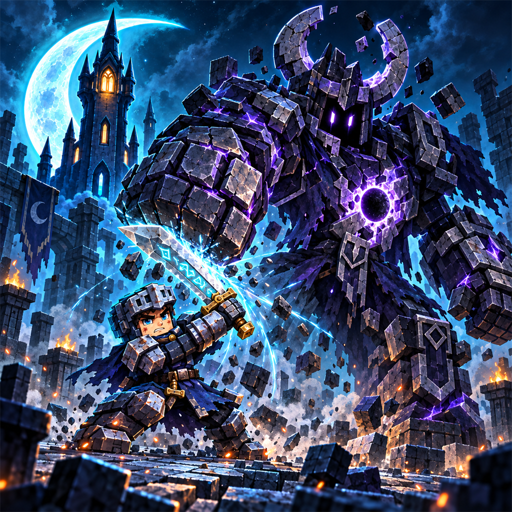 Un chevalier affronte le Gardien de l’Éclipse devant MoonTower